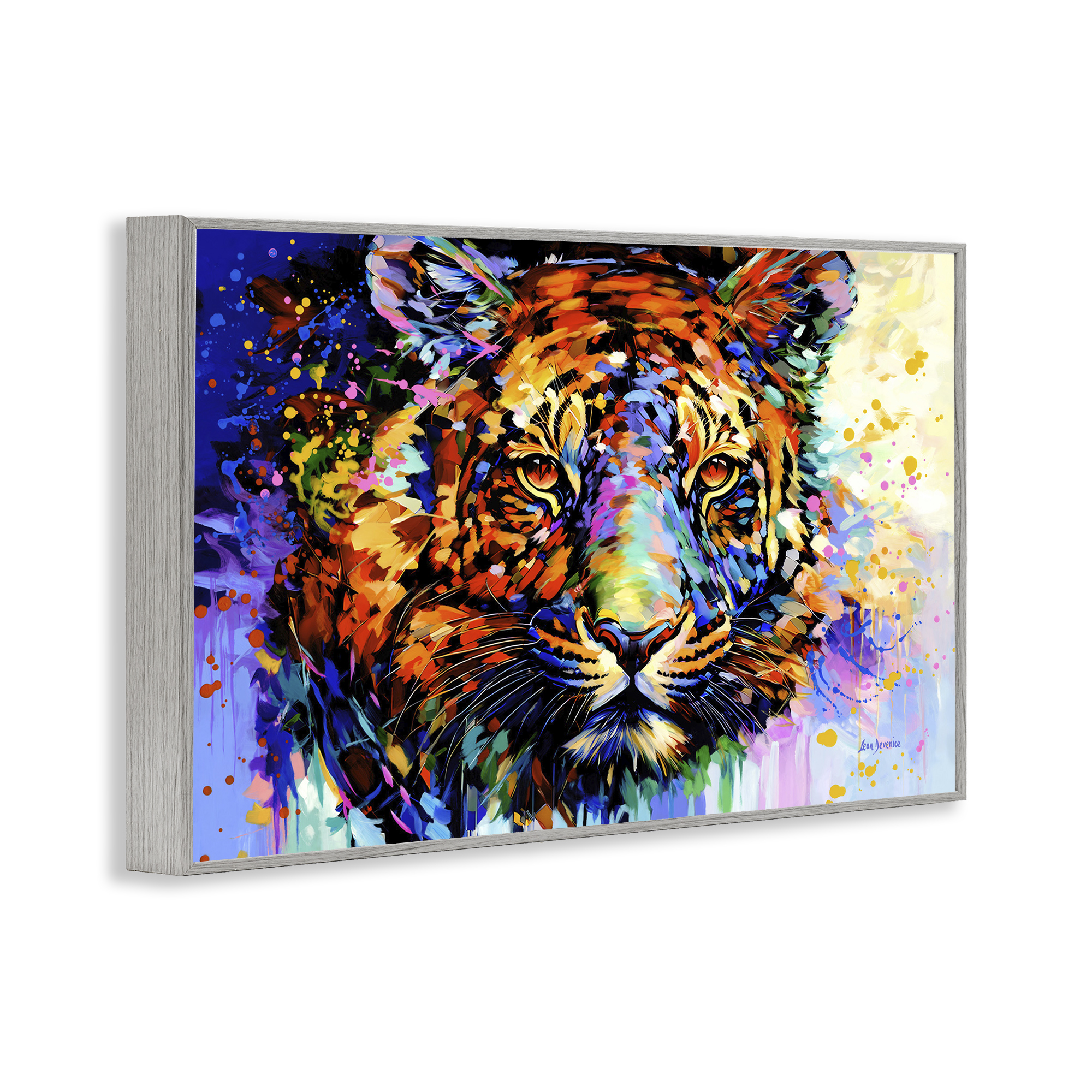 Stupell Industries Tiger's Wild Wonder Animals & Insects Painting Gray Framed Art Print Wall Art, 18 x 12
