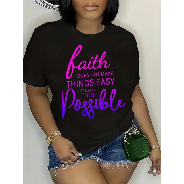 Faith Letter Print T-Shirt - Soft, Breathable, Versatile Comfy Short Sleeve Crew Neck Top for Summer & Spring - Women's Clothing for Casual Daily Wear Tee Tee For Adult, Men, Women, Teen, Teenager, A