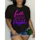 thumbnail image 1 of Camiseta con estampado de letras Faith: suave, transpirable, versátil, cómoda, de manga corta y cuello redondo para verano y primavera. Ropa informal para mujer, ideal para uso diario. Camiseta deport, 1 of 5