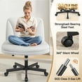 thumbnail image 4 of COOLHUT 26" W Criss Cross Chair with Wheels, Cross Legged Office Chair, Armless Adjustable Vanity Desk Chair, Wide Seat and 2-Layer Cushions, Velvet Fabric, Pearl White, 4 of 10