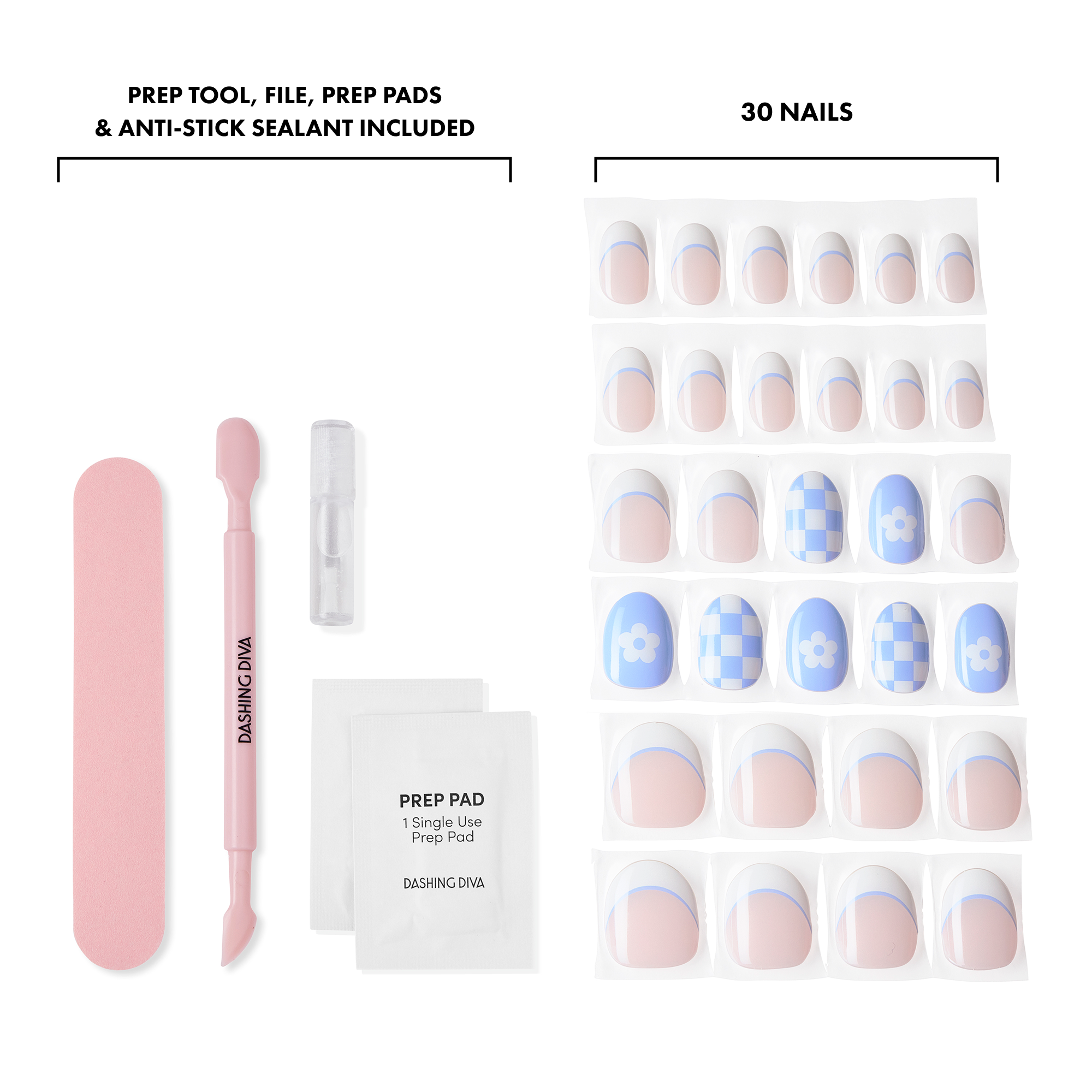 Dashing Diva GLAZE EXTENSIONS Refill Set in Chill Out, Short Round, Semi-Cured Gel Nail Lengthening Strips, Includes 30 Gel Strips (Required LED lamp sold separately)