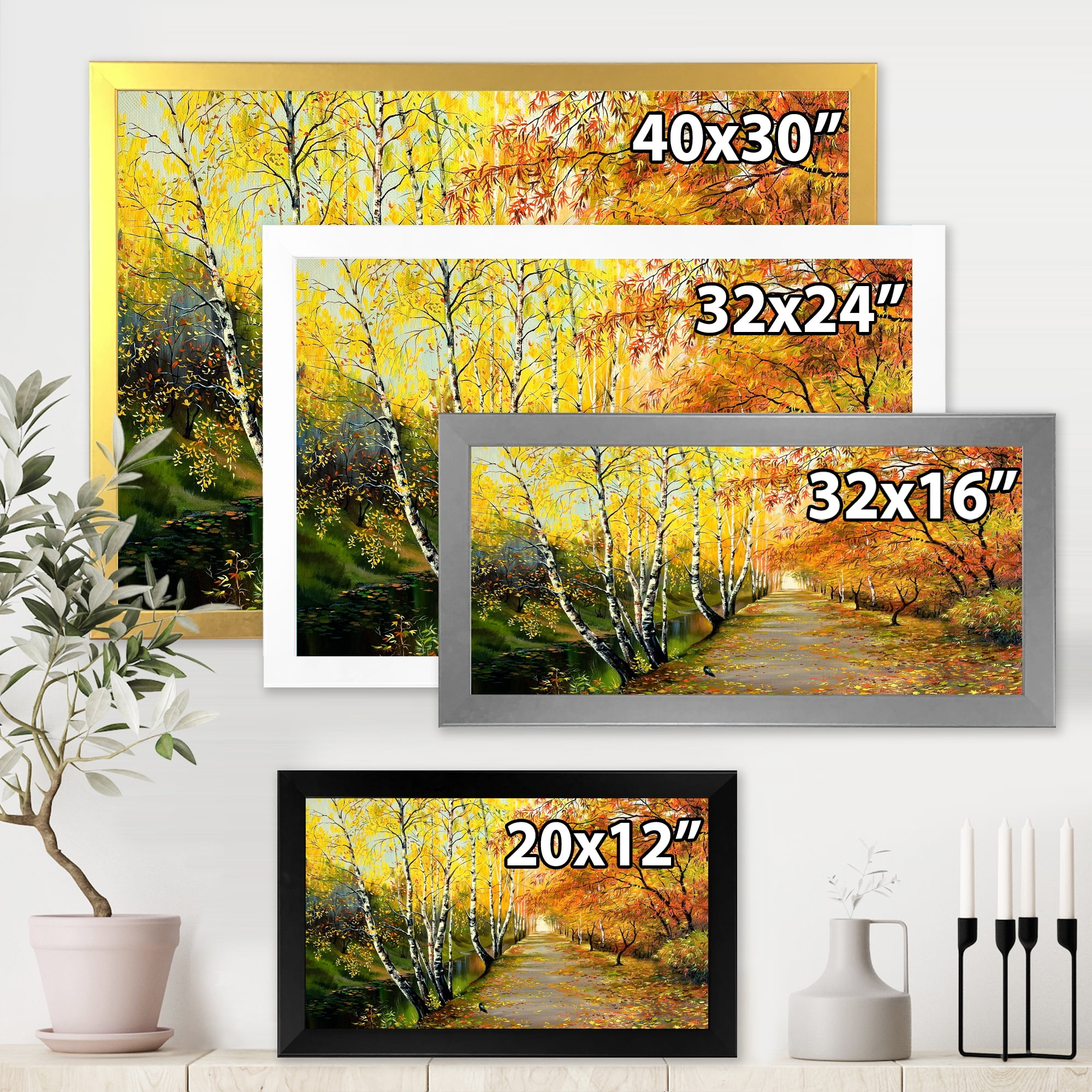 Designart 'Path Through The Autumn Woods Along River' Traditional Framed Art Print