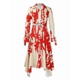 thumbnail image 6 of Women'S Autumn Floral Dress Boho Long Sleeve Lapel Midi Sundress Flowy Dress Red (With Belt) L, 6 of 8