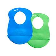 Tommee Tippee Easi-Roll Up Bib, BPA-free Crumb & Drip Catcher - Blue & Green, 2 Count