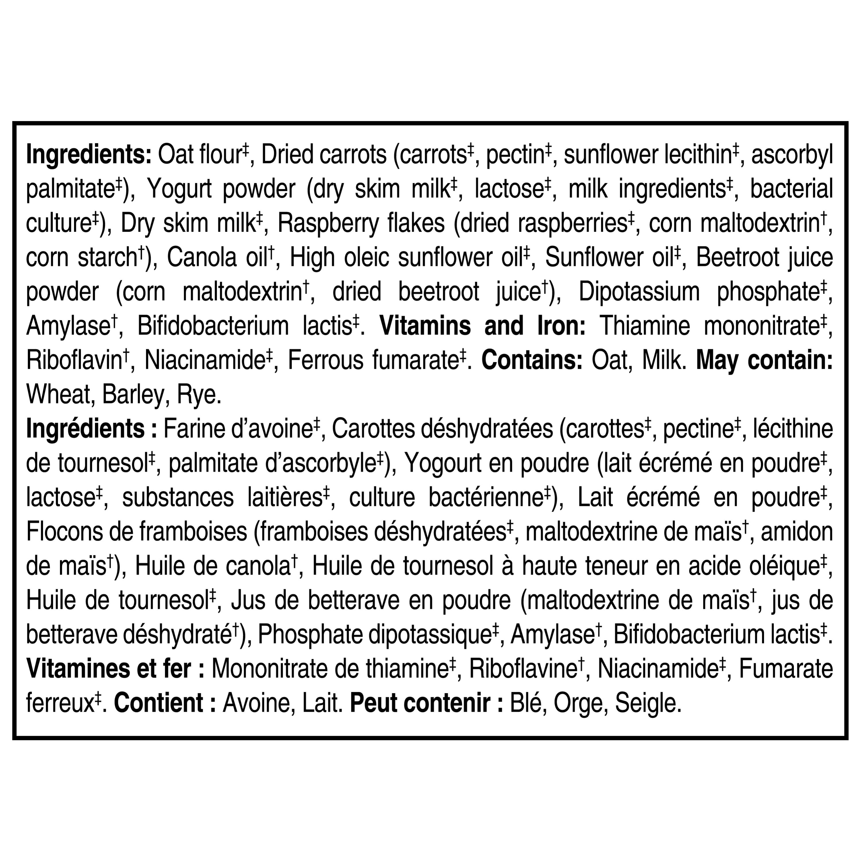 Gerber Céréales pour bébés Triple bienfait Yogourt aux framboises, 8 mois, bien-être intestinal, fibres, probiotique B. lactis, vrai yogourt, vrais fruits et légumes, vitamines B 180 g