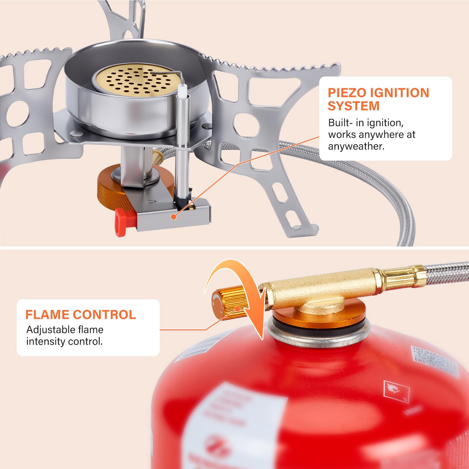 3900w Windproof Camping Stove  Gas With Piezo Ignition Backpacking Portable Two Canister Adapter For Outdoor Hiking And Picnic