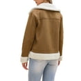 thumbnail image 3 of Faux Shearing Fur Winter Coat for Women Warm Thick Fur Lined Faux Leather Jacket S Brown, 3 of 6