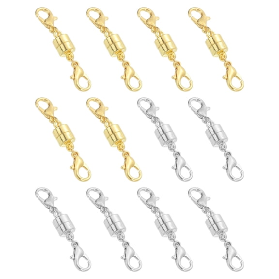Uxcell 12 Pack Magnetic Necklace Clasps and Closures, 1.5" x 0.2" Double Lobster Clasp Jewelry Clasps Converters Locking Magnetic Clasp Converter for DIY Jewelry Making, Gold/Silver
