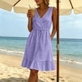 thumbnail image 6 of Ynynloco Womens Summer 100% Cotton Dresses Tie Waist V Neck Sleeveless Tiered Ruffle A-Line Tunic Mini Dress Casual Sundress Tank Dress, 6 of 8