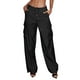 thumbnail image 1 of Gibobby Pantalones cargo para mujer 2023 Pantalones cargo Mujer Ropa holgada de ajuste relajado Pantalones negros Cintura alta Cremallera Cintura delgada(Negro,CH), 1 of 5