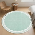 thumbnail image 2 of Hasoo Scalloped Washable Area Rug for Living Room Dorm Non Slip Indoor Geometric Bordered Throw Carpet, Round 6' x 6' Green, 2 of 5