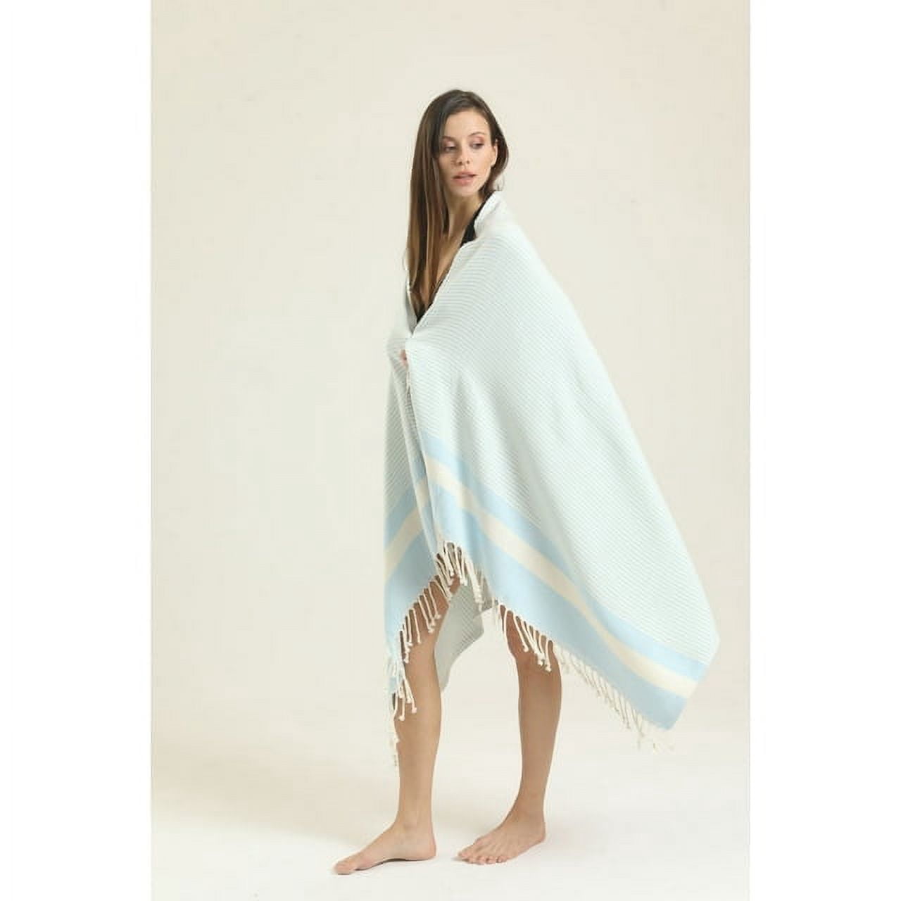 Quick-Dry Oversized Beach Towel 100% Cotton, Sand-Free, Lightweight, 71x36in M.O.S (Powder Blue)