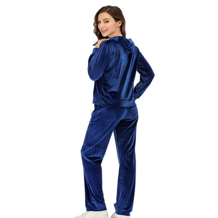 Classic Women's Long Sleeve Solid Velour Sweatsuit Set Hoodie and Pants ...