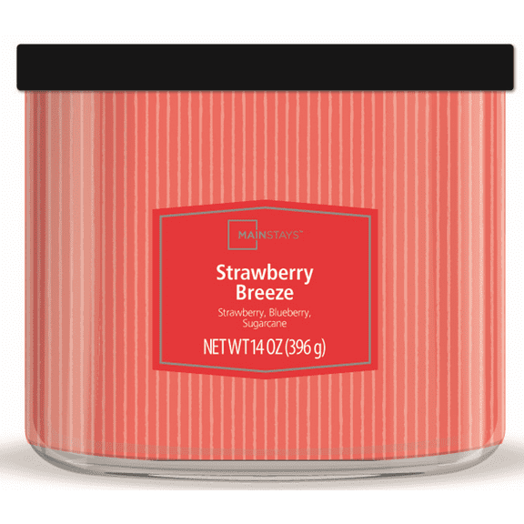 Mainstays 3-Wick Textured Wrap Strawberry Breeze Candle, 14 oz