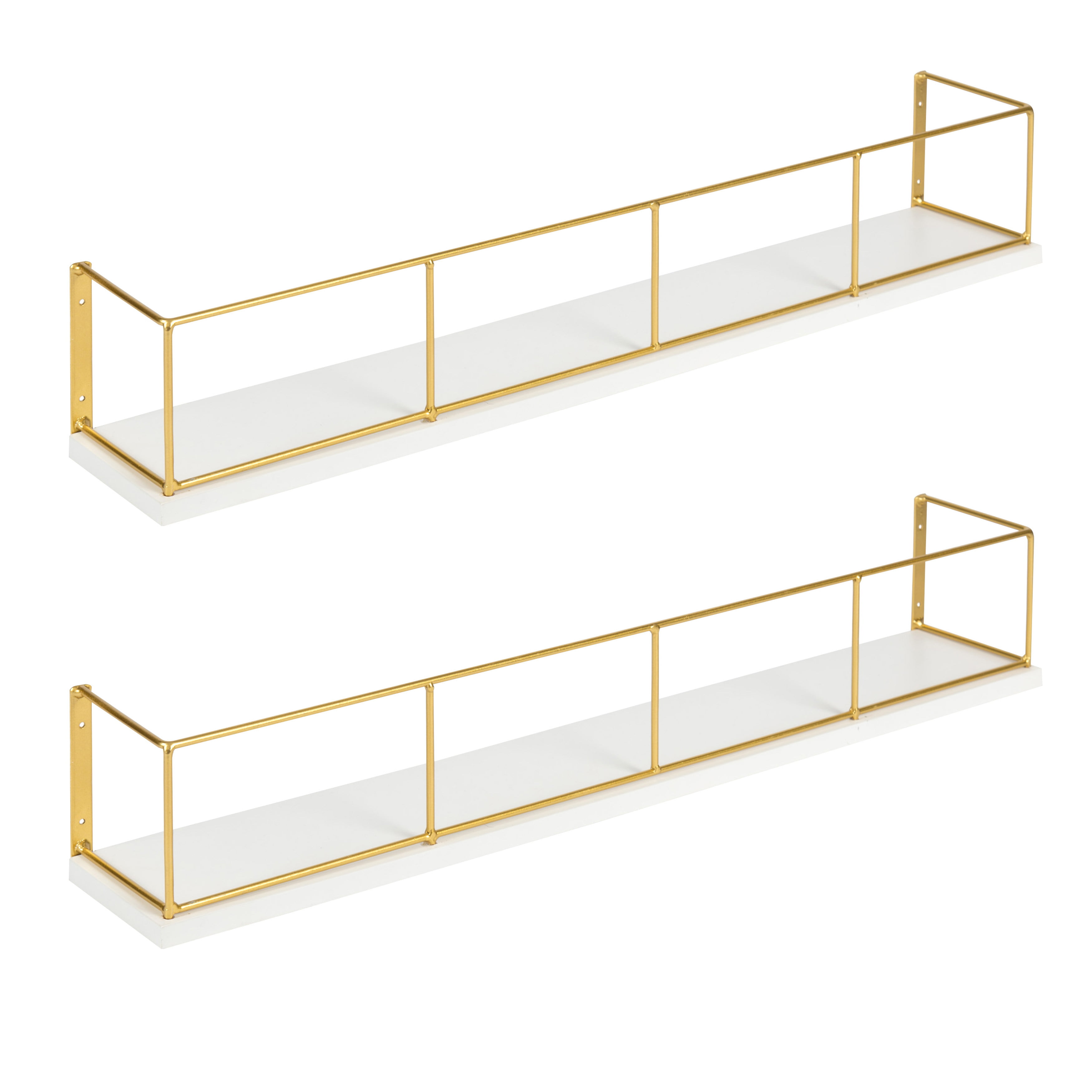 Kate And Laurel Benbrook 24 Inch 2 Pack, White And Gold Wall Shelves
