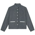 thumbnail image 4 of Jackets for Women Winter Coat Jackets Flannel Stand Collar Jacket(Dark Gray Textured Fabric,Size:S-4XL), 4 of 7
