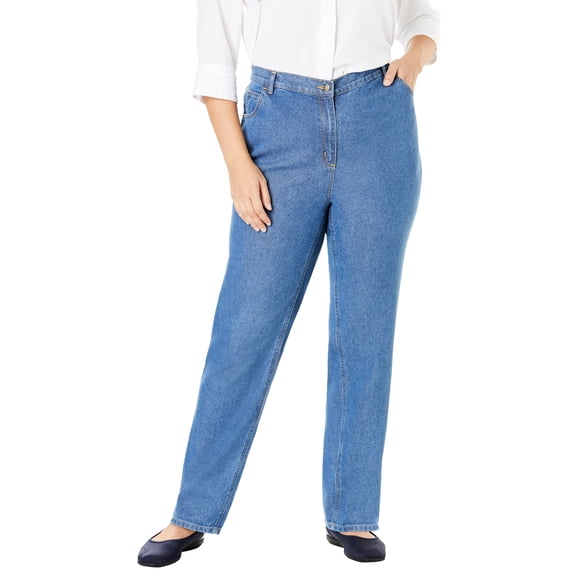 Woman Within Plus Size Tall Perfect Back-Elastic Gap-Free Straight-Leg Cotton Jeans