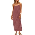 thumbnail image 2 of Gamivast Womens Maxi Linen Dress Spaghetti Strap Square Neck Slip Dress with Pocket Cami Dress Loose Fit Summer Beach Lounge Casual Vacation Sleepwear, 2 of 9