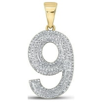 10kt Yellow Gold Mens Round Diamond Number 9 Charm Pendant 5/8 Cttw