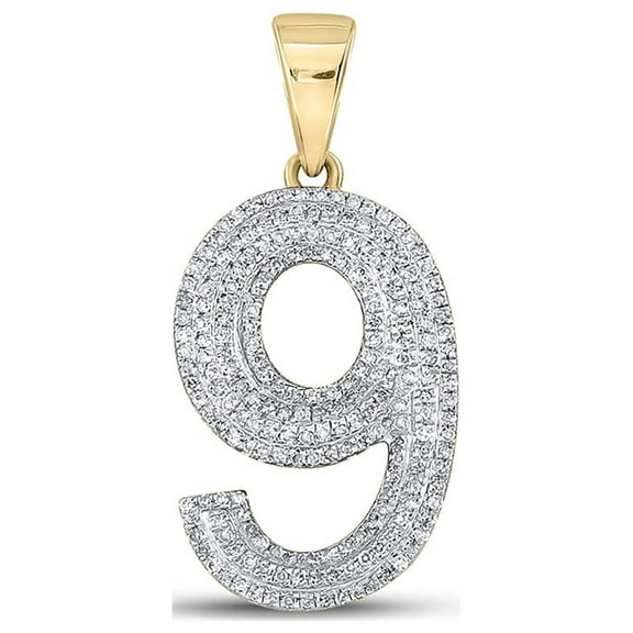 10kt Yellow Gold Mens Round Diamond Number 9 Charm Pendant 5/8 Cttw