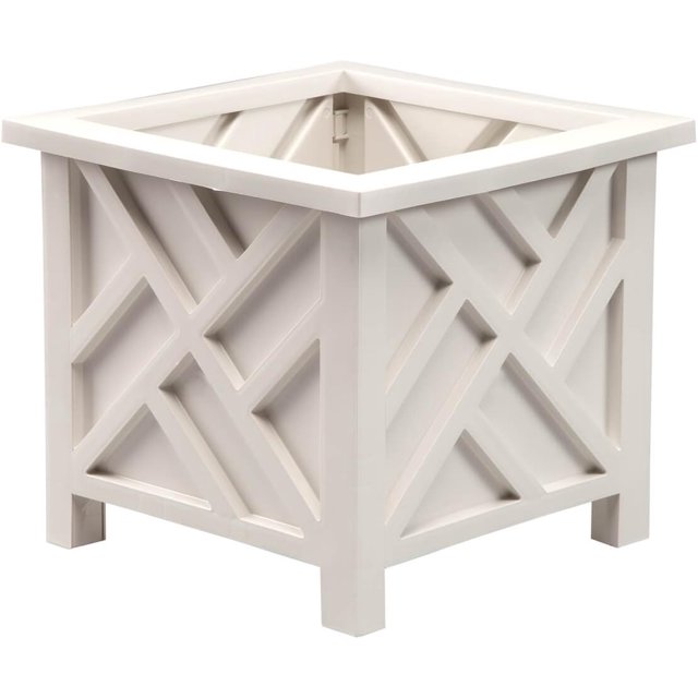 ZYPPPA Chippendale Planter Box, White – Plant Holder for Garden, Patio and Lawn – 14 ¾” sq. x 13 ¼ H Overall