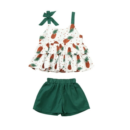 

Fesfesfes Toddler Kids Baby Girls Sleeveless Ruffled Floral Bowtie Tops+Shorts Outfits Set