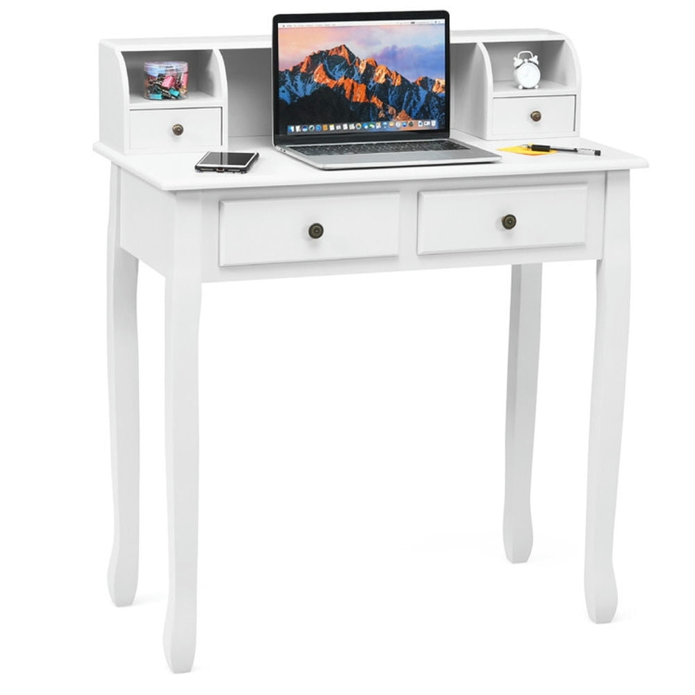 Demi Bonn Removable Floating Organizer 2-Tier Mission Computer Vanity Desk, Small Home Office Desk Study Writing Table, White