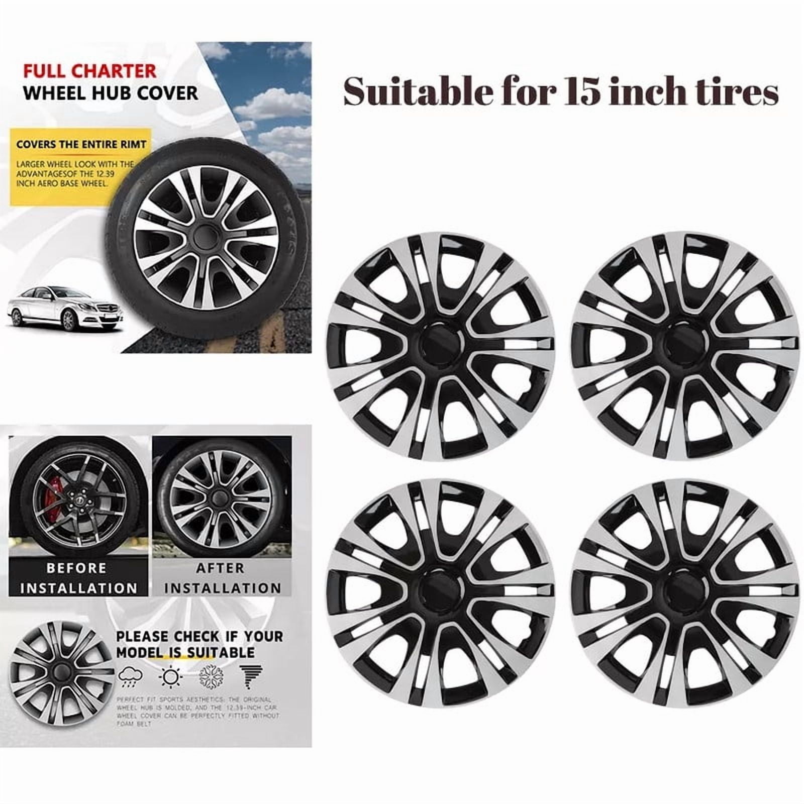 15" Set of 4 Wheel Covers Snap On Hubcaps Full Hub Caps fit R15 Tire & Steel Rim