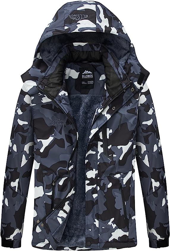 ELLSWOS Men's Waterproof Ski Jacket Winter Snow Coat Warm Hooded