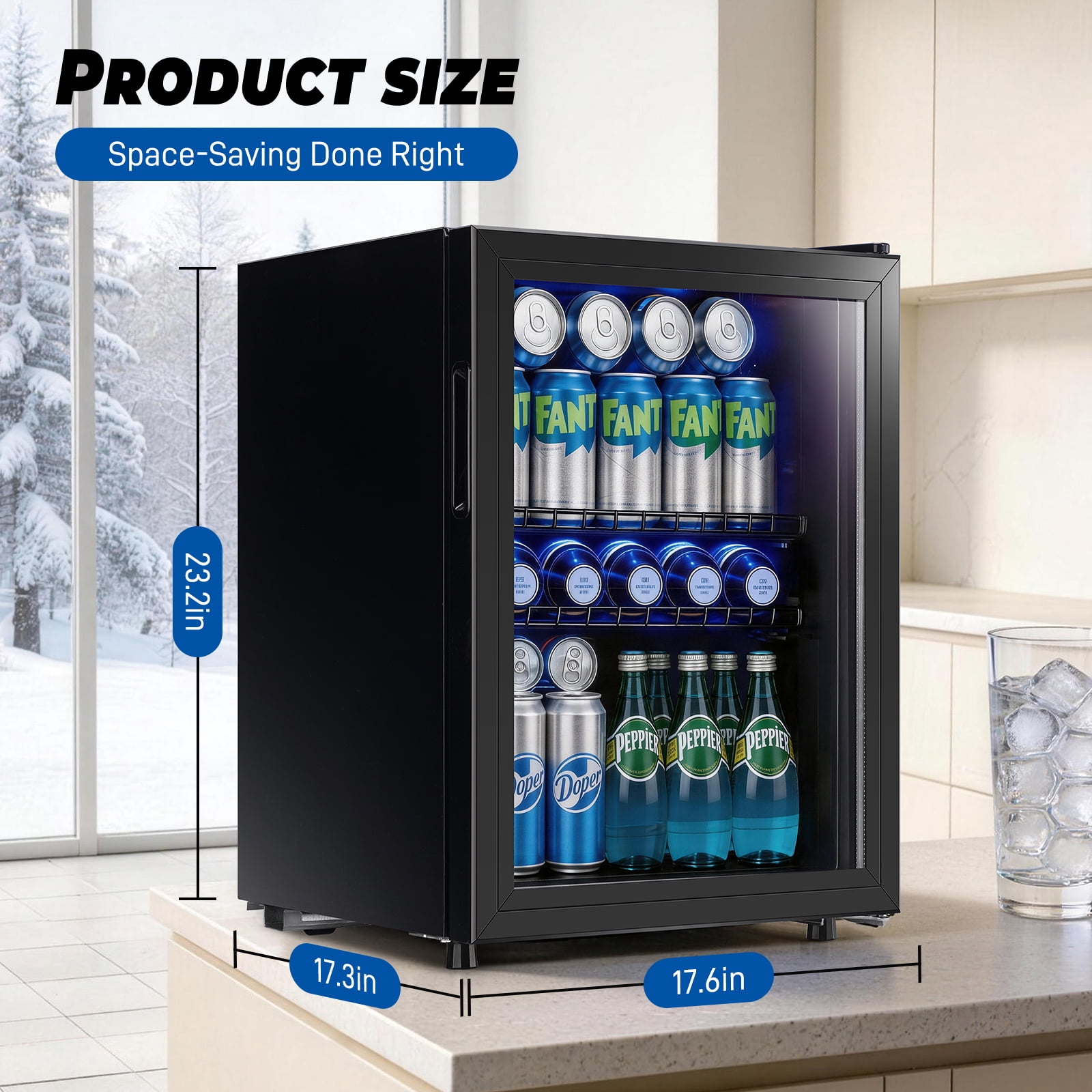 JIEJIA 90 Can Mini Fridge and 2.8 Cu.ft Beverage Cooler Refrigerator with Glass Door for Home, Office