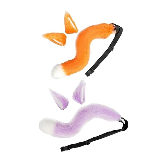 2 Set Orejas Y Cola Orejas De Gato Tocado Para Disfraz Naranja Violeta Sunnimix cola de traje