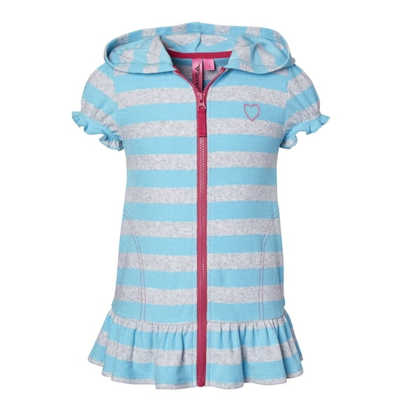 Beach Coverups for Girls Swimsuit Cover Up Cotton Terry Hood Swim Robe Swimwear - Turquoise Stripe (Size 6X)