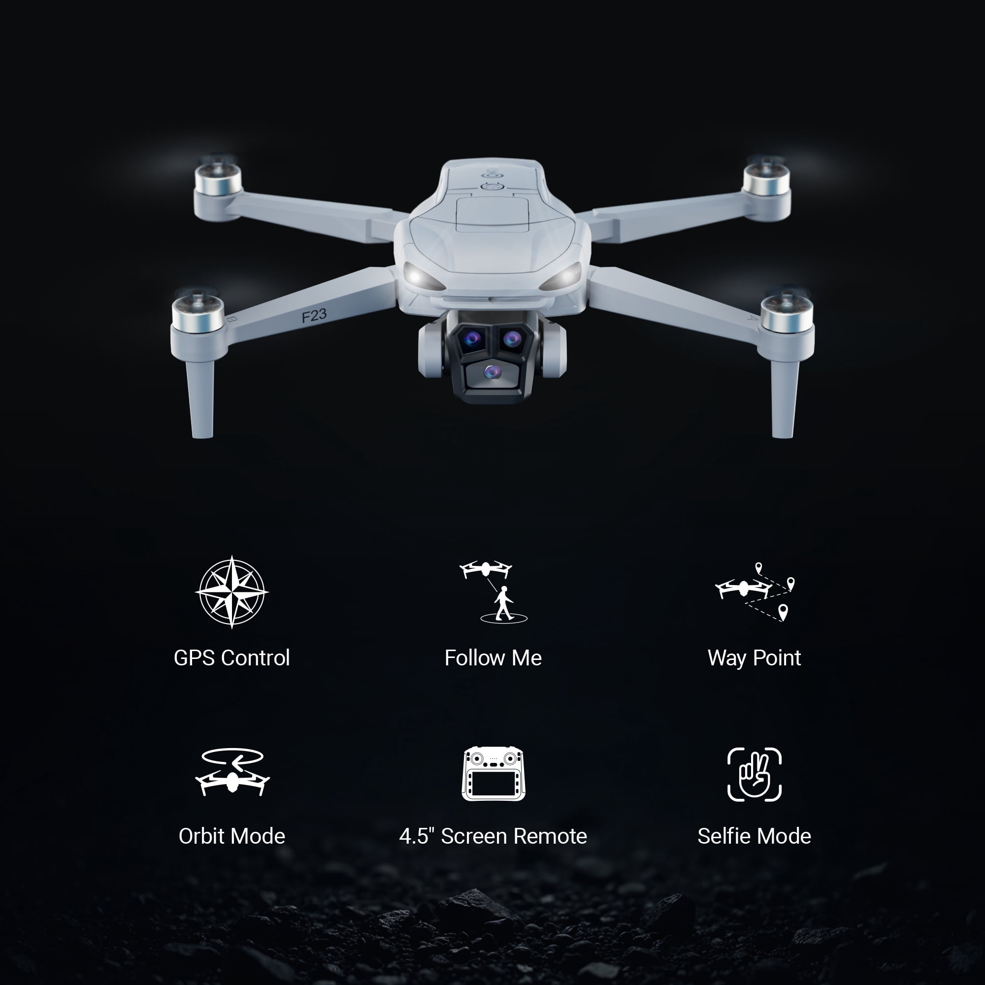 Contixo F23 720P FPV Drone with Camera for Kids and Adults, GPS Mini RC Quadcopter with 4.5" Screen, 46 Min Flight Time, Optical Flow, Auto Return, 2 Batteries, Gray