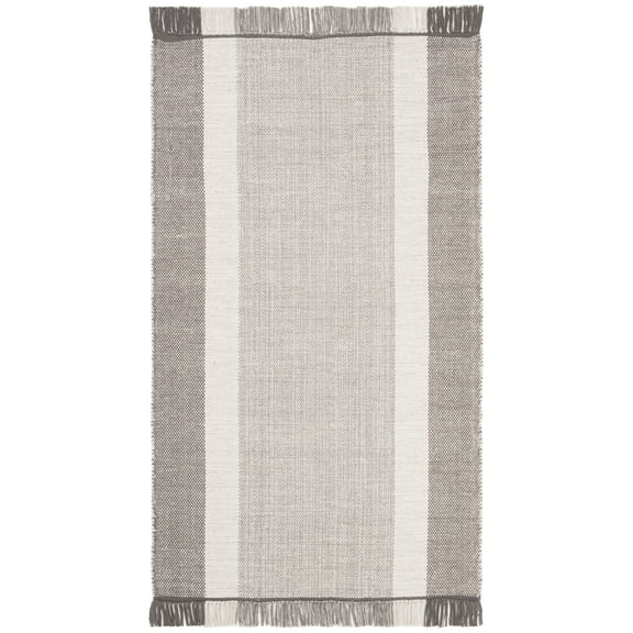 SAFAVIEH Montauk Sharlene Solid Striped Cotton Area Rug, Ivory/Grey, 3' x 5'