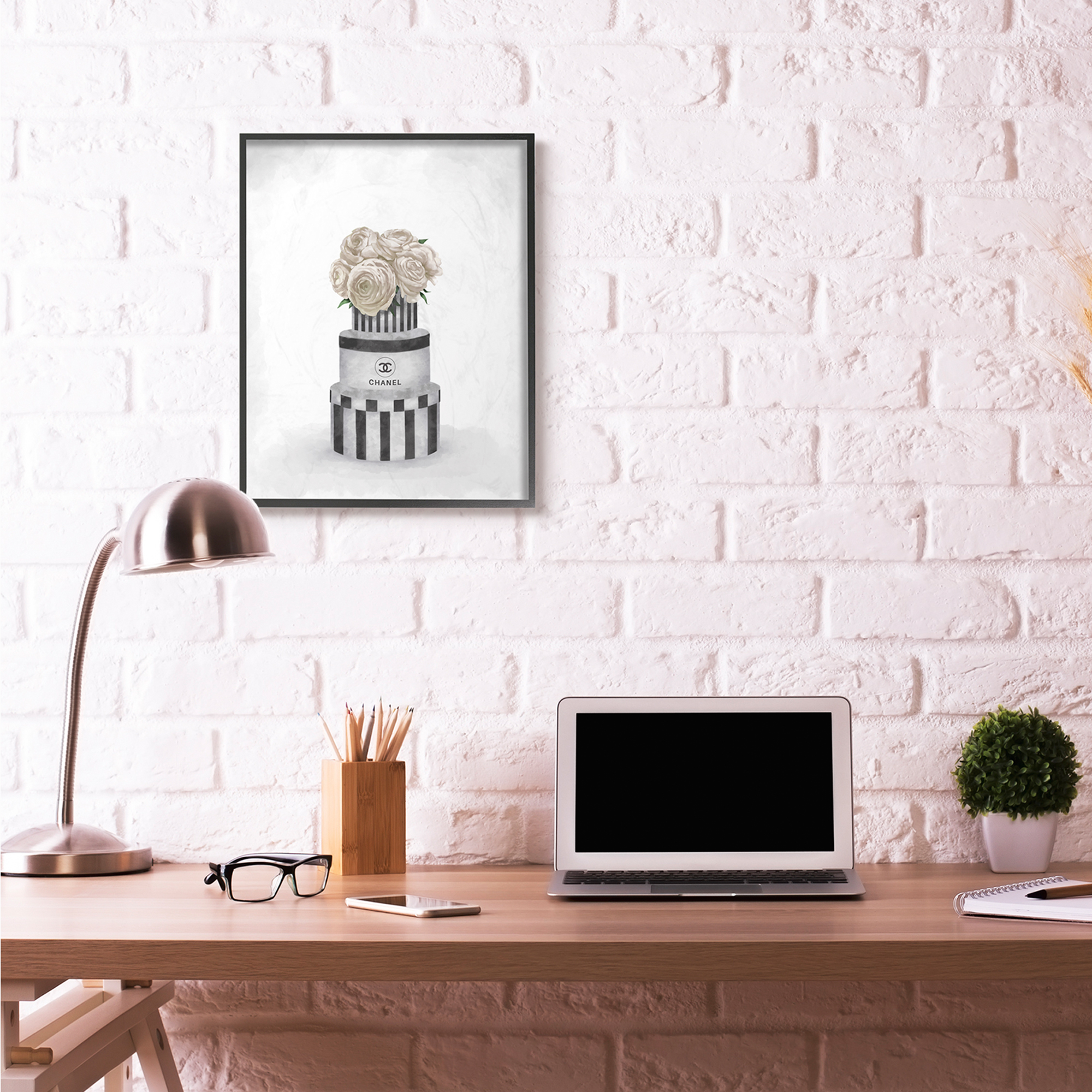 Stupell Industries Fashion Flower Box Stack Neutral Gray Painting Framed Wall Art by Ziwei Li