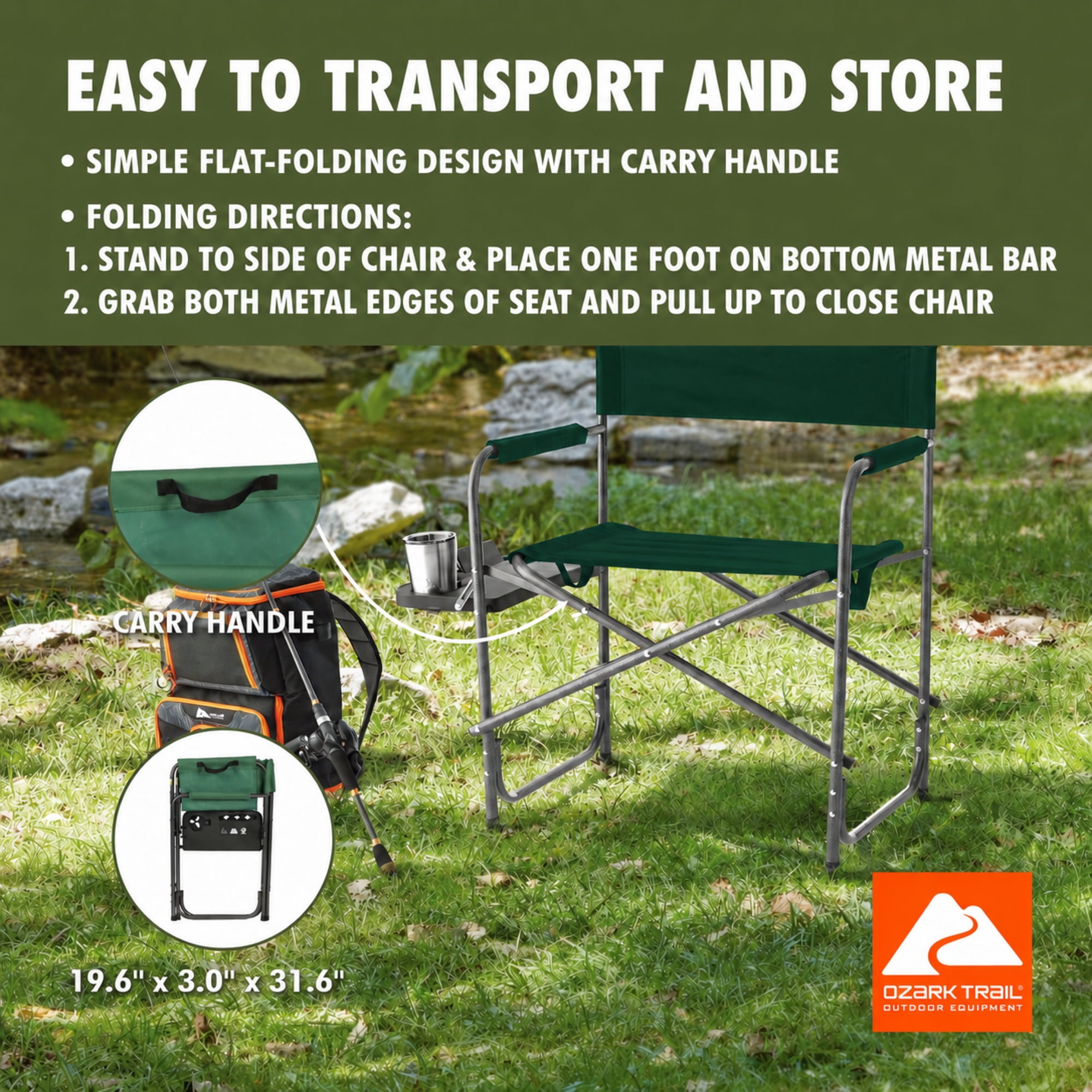 Ozark Trail Director Chair with Side Table, Green