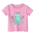 thumbnail image 2 of Girls Shirts Size 14 16 Fashion Crewneck Short Sleeves Ocean Print T-Shirts Breathable Girls Clothes Top,Pink,150(10-11 Years), 2 of 3