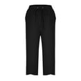 thumbnail image 4 of Jamsmile Women Pants Loose Summer Lightweight Pants Casual Linen Pants Drawstring Waist Solid Color Straight Beach Pants, 4 of 6