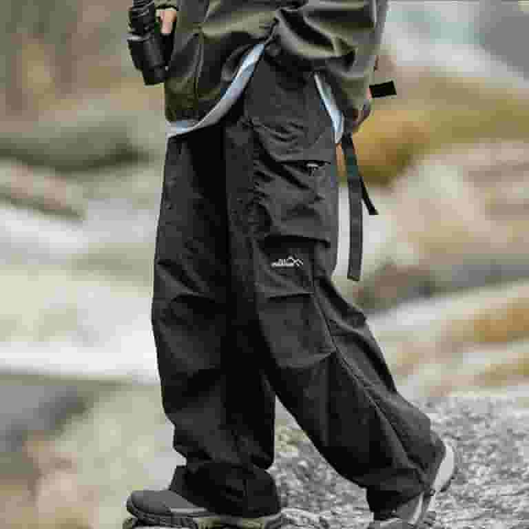 QATAINLAV Cargo Pants Men's High Waisted Parachute Sweatpant QATAINLAV Cargo Pants Men's High Waisted Parachute Sweatpant