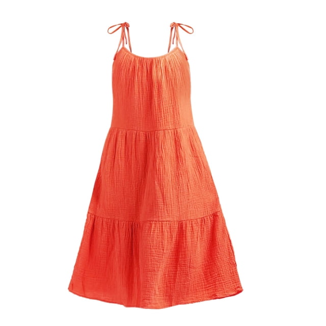 Gibobby Vestido de Verano para Mujer Vestido de primavera y verano para mujer Vestido de color sólido con empalme de color caramelo(Naranja,XL)