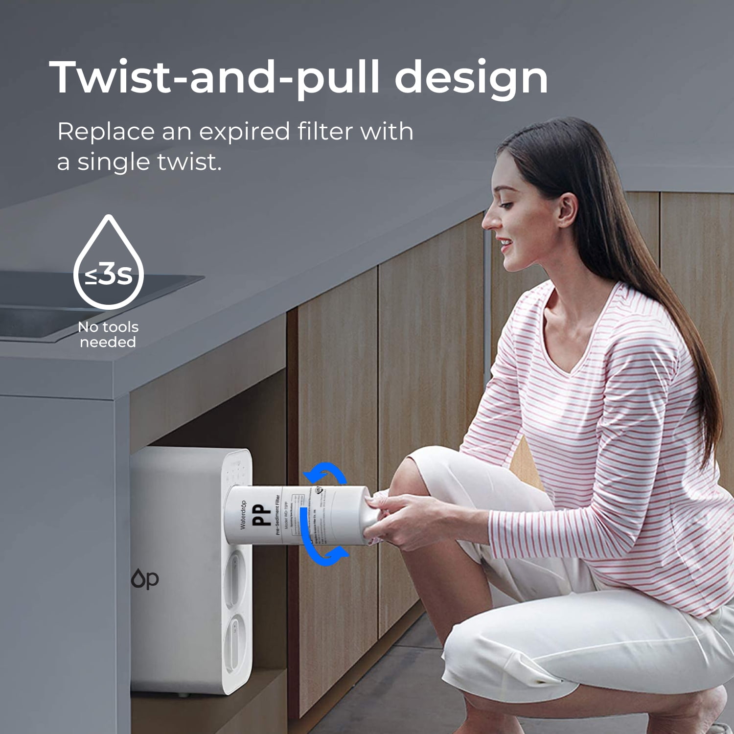 Waterdrop TSPP Under Sink Sediment Water Filter, Replacement TSU-W 3-Stage Ultra-Filtration Under Sink Water Filter System, 1 Pack
