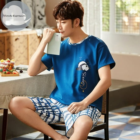 

QWZNDZGR Summer Knitted Cotton Short Sleeved Men s Pajamas Sets Male Pajama Set Striped Pajama For Men Sleepwear Suit Homewear Size 6316