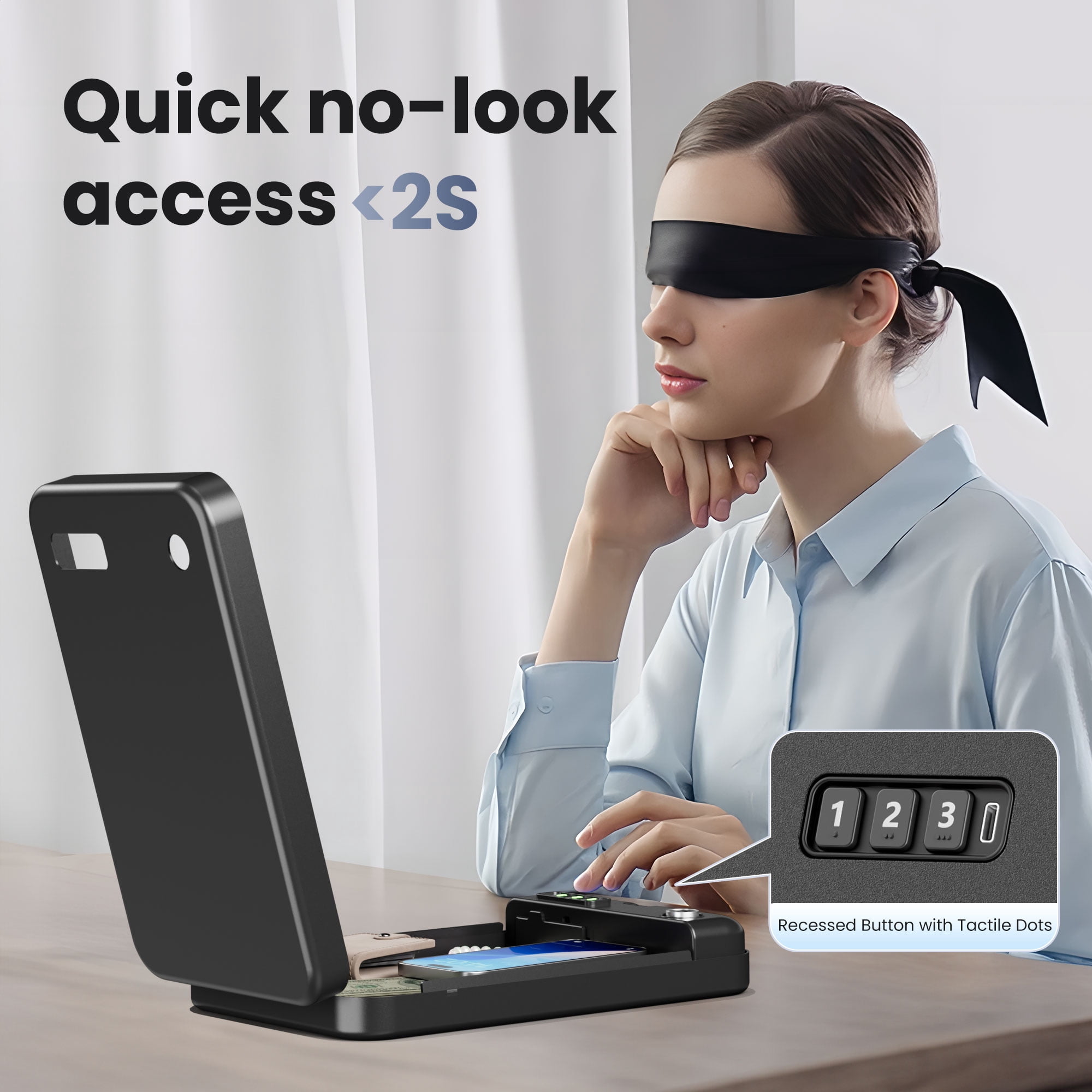 Portable Biometric Security Safe – Compact Electronic Lock Box with Key Access & Silent Mode, Small Travel Safe for Car, Office, or Dorm Valuables