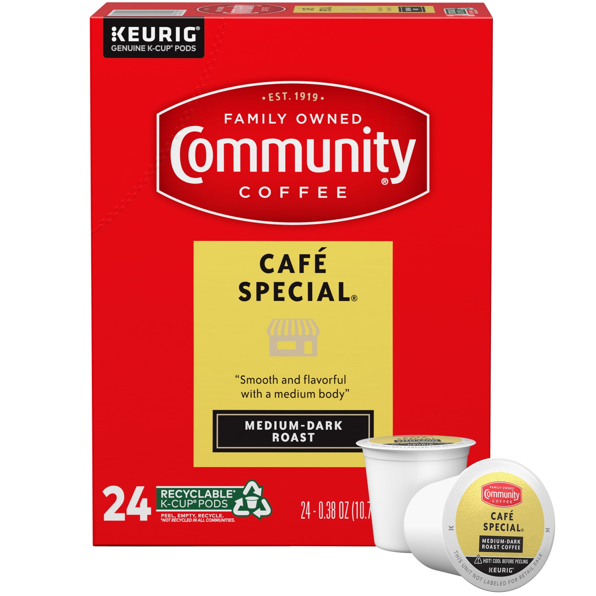 (4 pack) Community Coffee Café Special Single-Serve Coffee Pods, Medium-Dark Roast, 24 Count Box Compatible with Keurig 2.0 K-Cup Brewers
