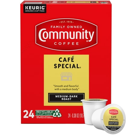 Community Coffee Café Special Single-Serve Coffee Pods, Medium-Dark Roast, 24 Count Box Compatible with Keurig 2.0 K-Cup Brewers