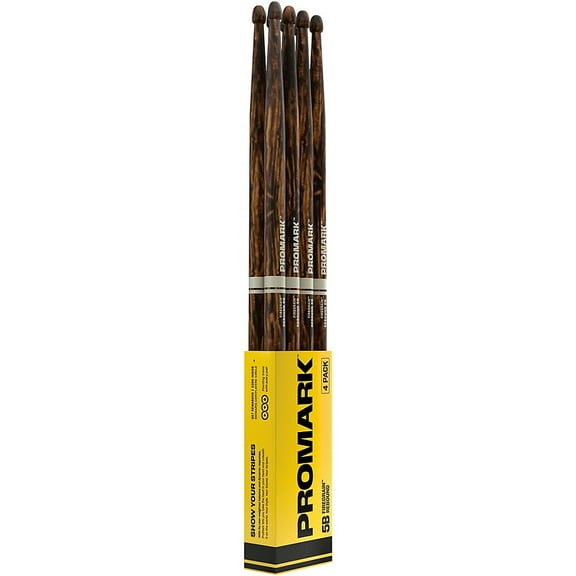 ProMark Rebound 5B FireGrain Hickory Drumsticks, Acorn Wood Tip, 4-Pack