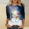 thumbnail image 2 of Festival Saving Ladies 3/4 Sleeve Christmas Blouse 3/4 Sleeve Round Neck Fall Tees with Snowman Print Tshirts Tops for Xmas Fall Clothes My Items, 2 of 5