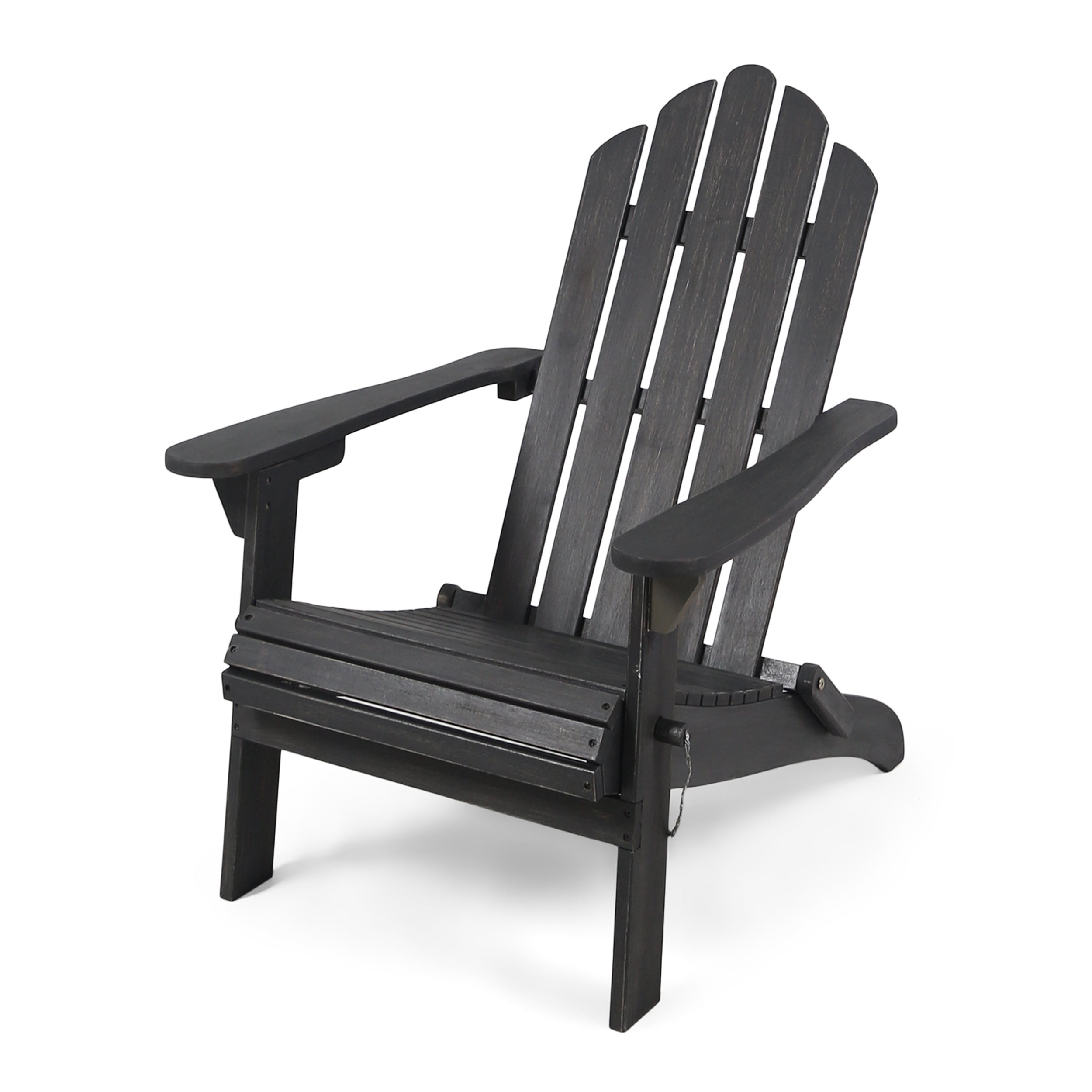Olurrisa Folding Adirondack Chair Dark Grey Acacia Wood – Foldable Patio Deck Outdoor Chair with Weather Resistant Frame, Classic Slat Paneling