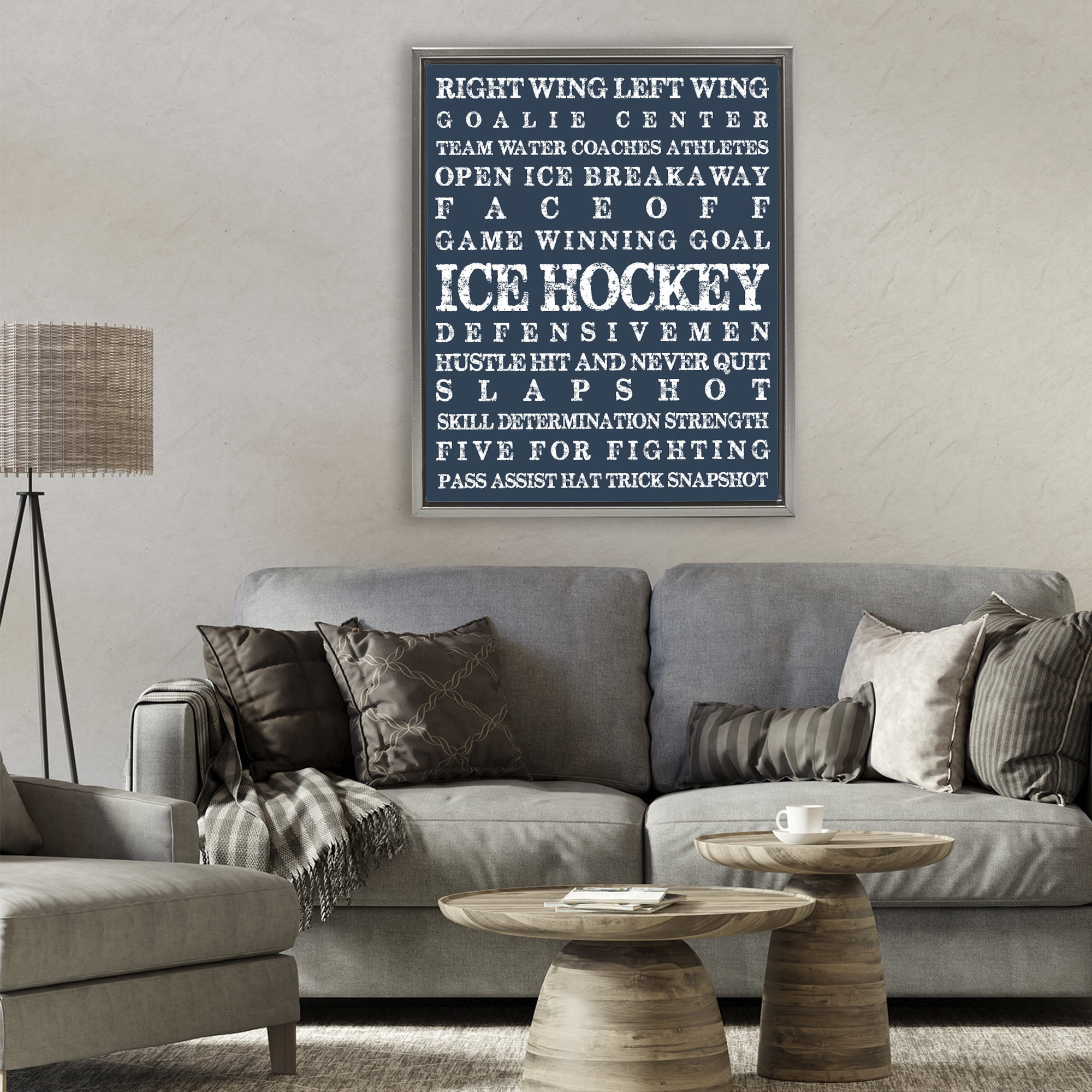 Stupell Industries Ice Hockey Expressions Gray Framed Floater Canvas Wall Art, design by Melody Hogan