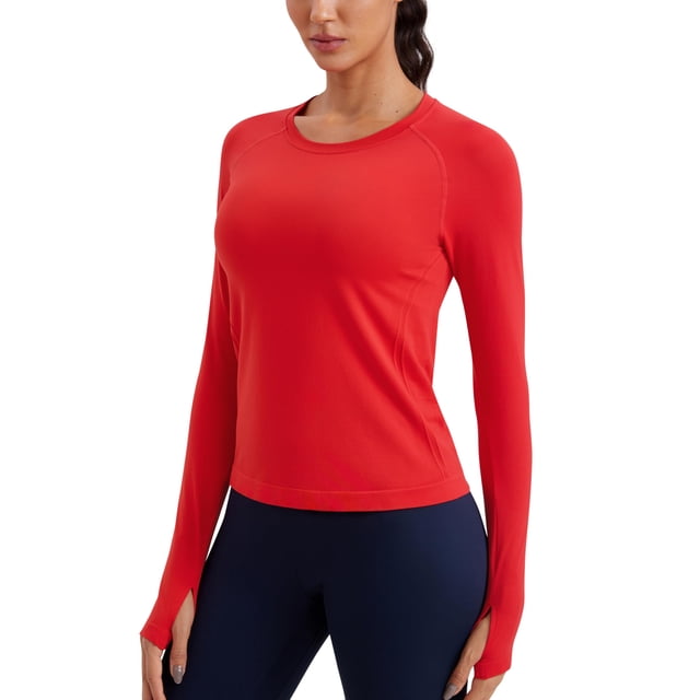 Camiseta Deportiva de Manga Larga Sin Costuras para Mujer CRZ YOGA Roja XXS
